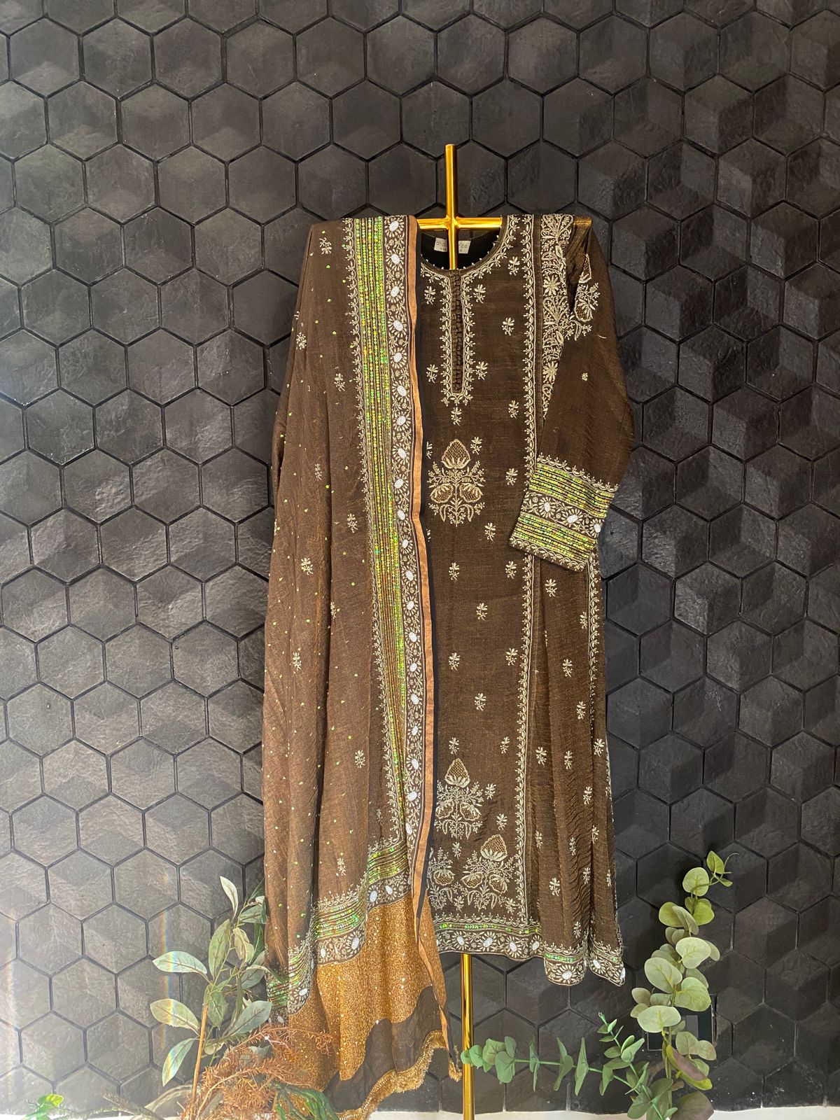Black Tissue Chikankari Anarkali Set