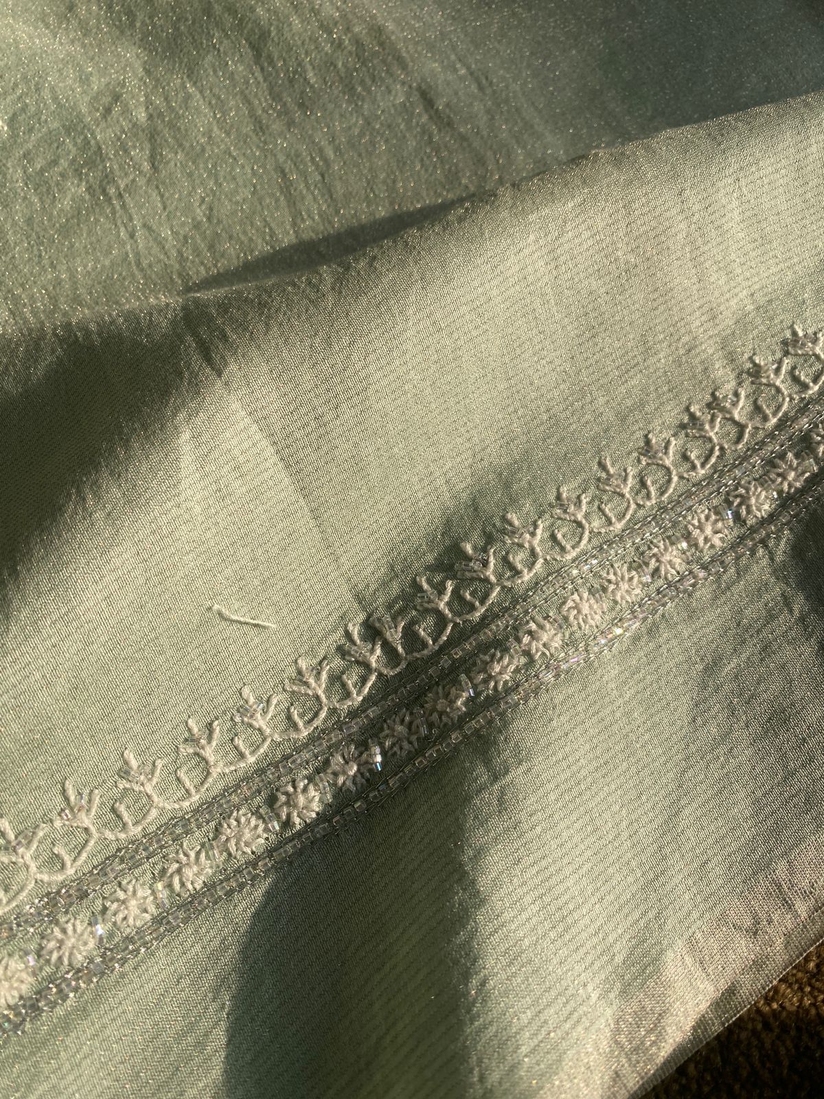Green Silver Tissue Chikankari Mens Kurta Sale price