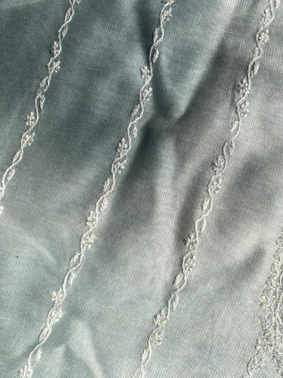 Blue Silver Tissue Chikankari Mens Kurta Sale price
