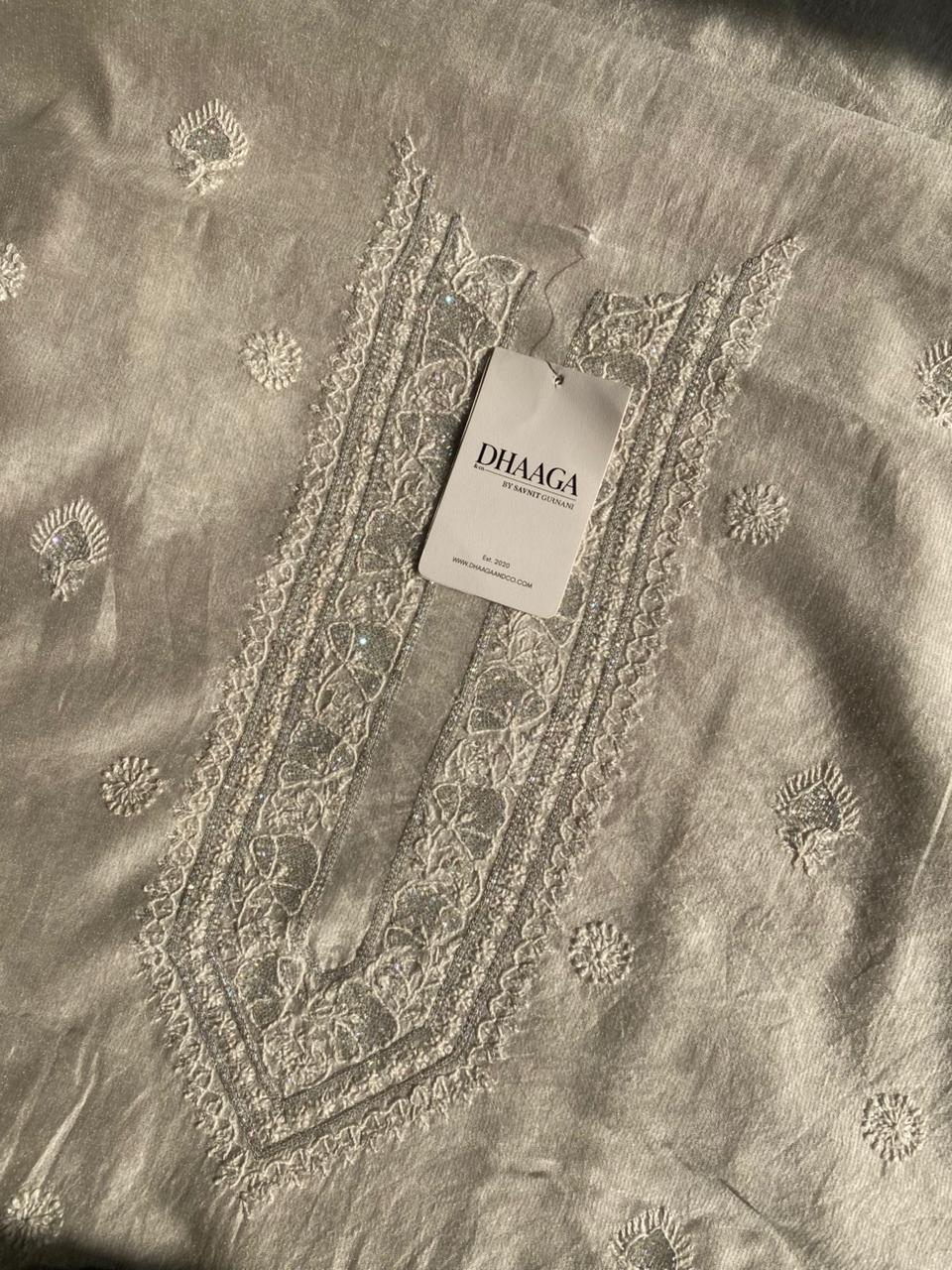 Silver Tissue Chikankari Mens Kurta Sale price