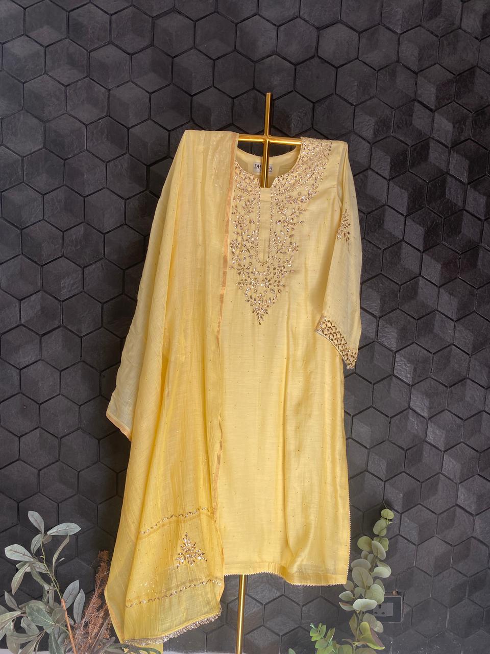Yellow ombre Mukaish Mul-chanderi Kurta set
