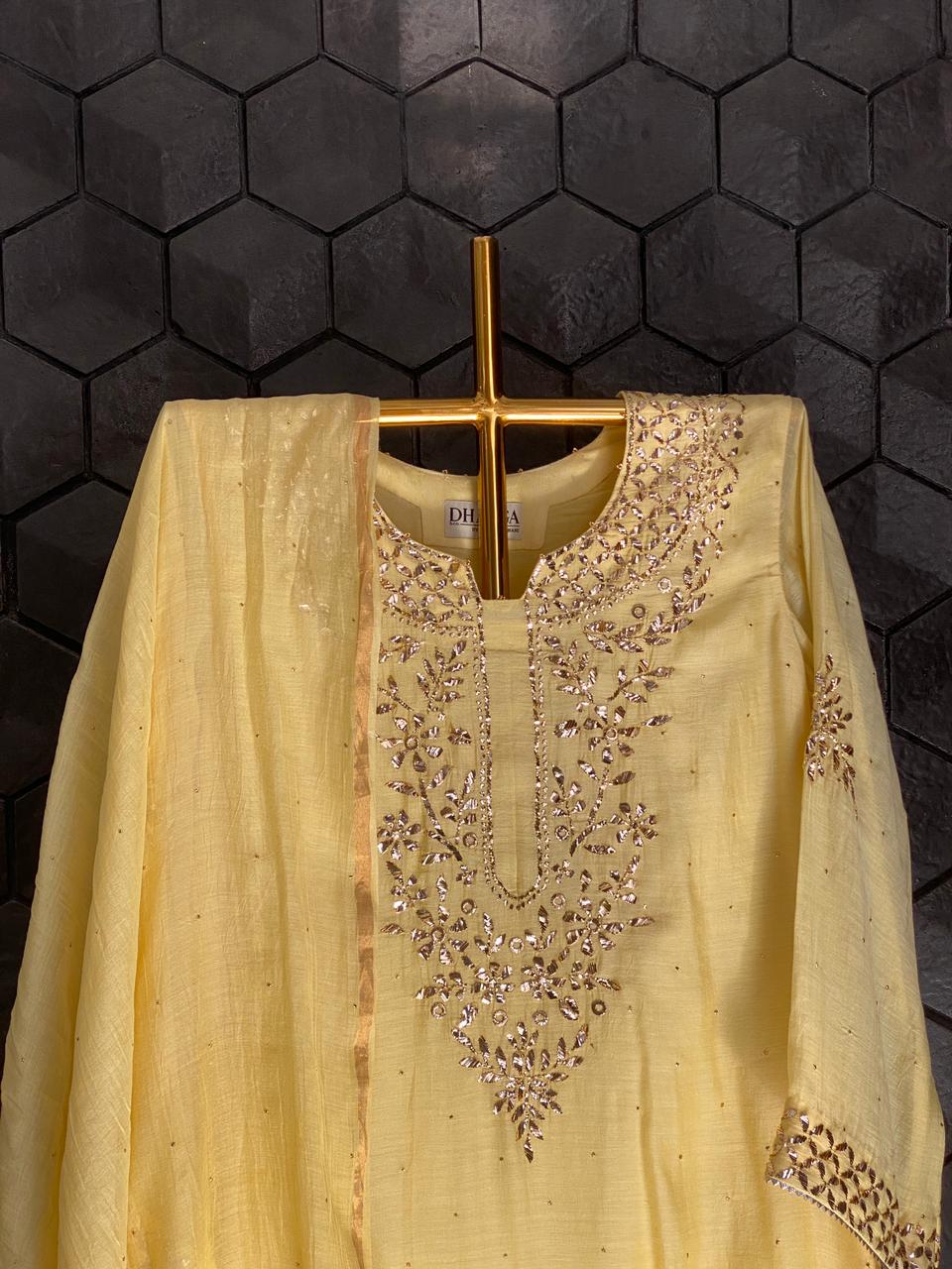 Yellow ombre Mukaish Mul-chanderi Kurta set