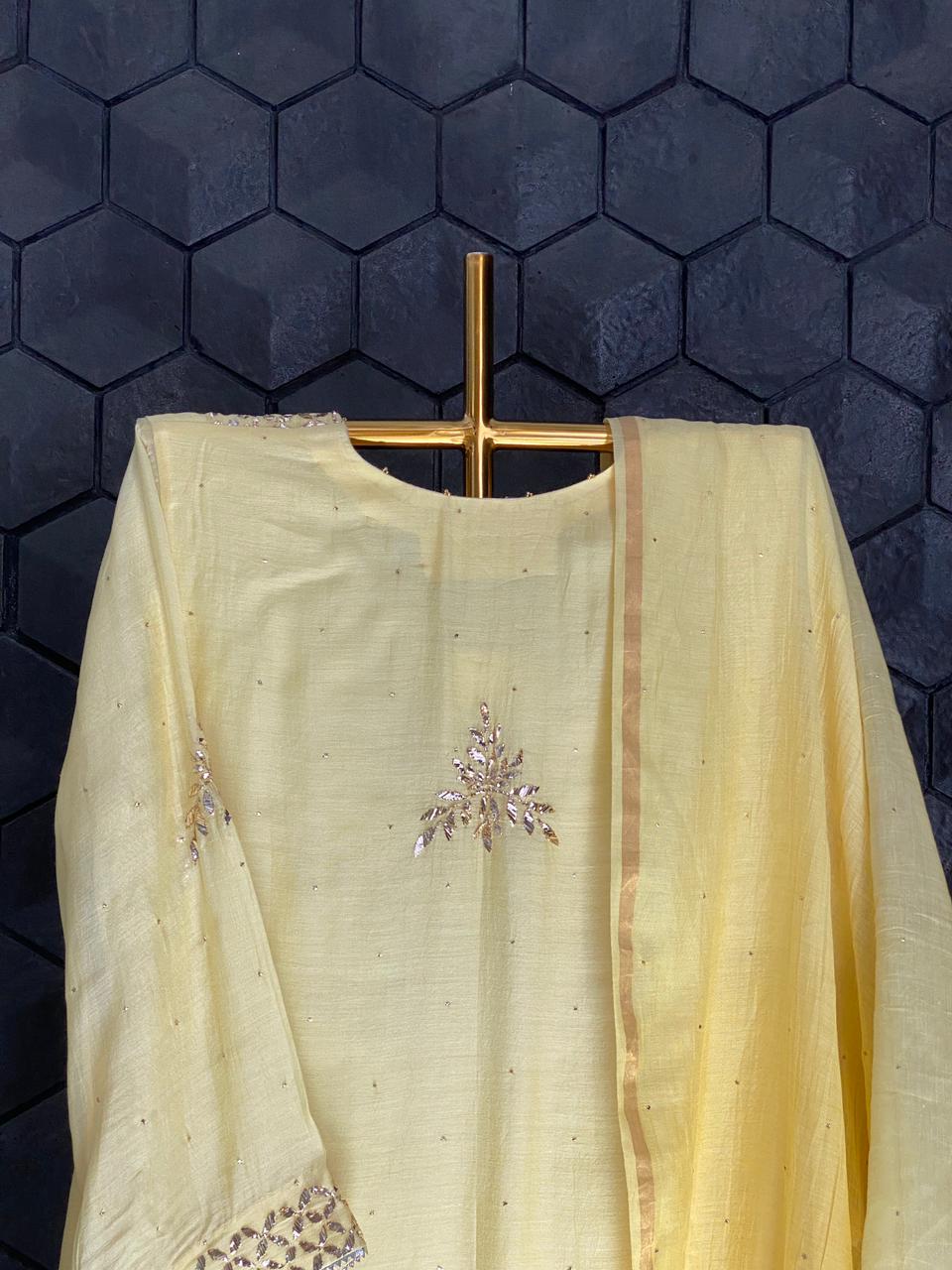 Yellow ombre Mukaish Mul-chanderi Kurta set