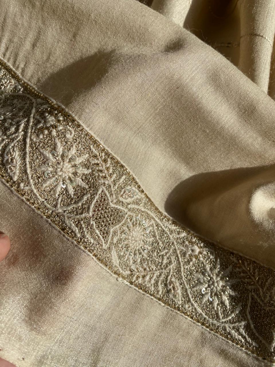 Beige Moonga Silk Chikankari Mens Kurta