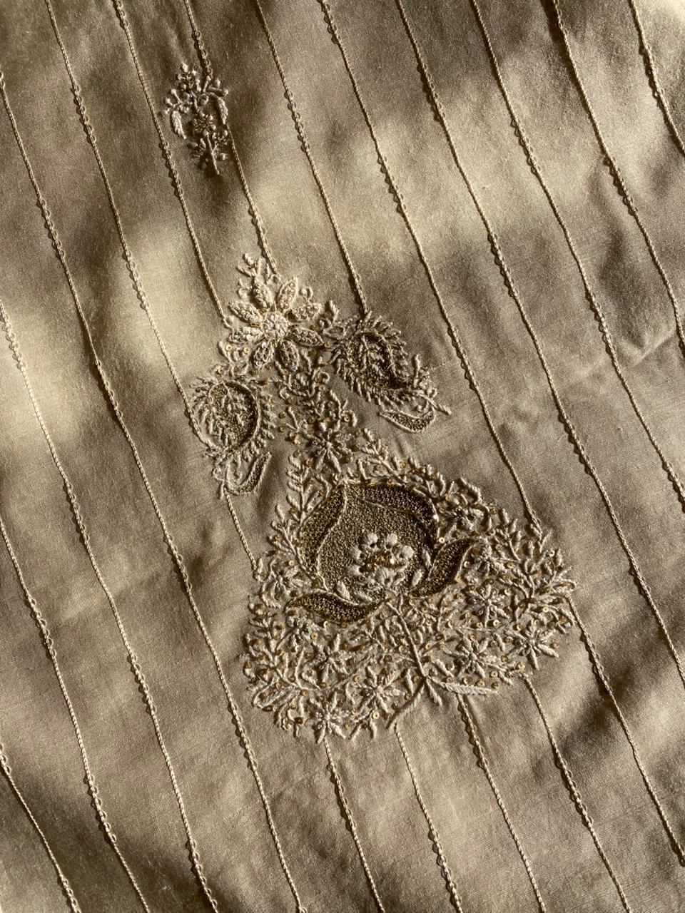 Beige Moonga Silk Chikankari Mens Kurta