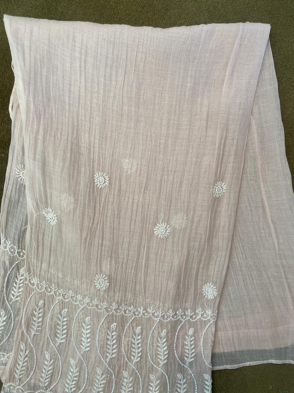 Pink Mul Chanderi Chikankari Co-ord Set