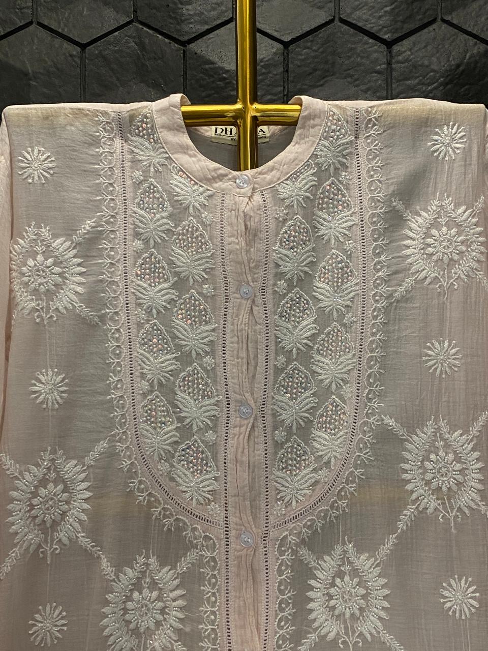 Pink Mul Chanderi Chikankari Co-ord Set