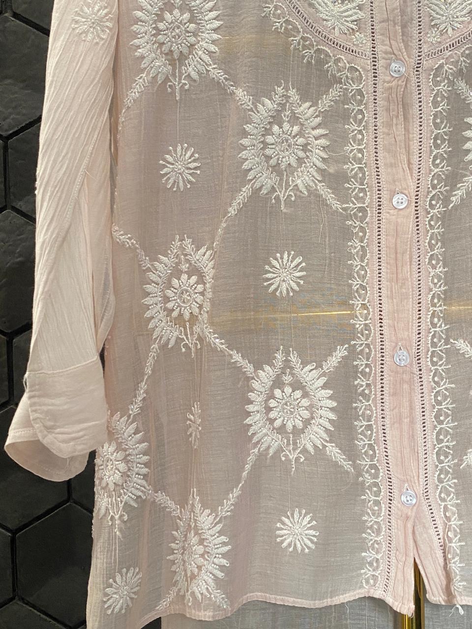 Pink Mul Chanderi Chikankari Co-ord Set