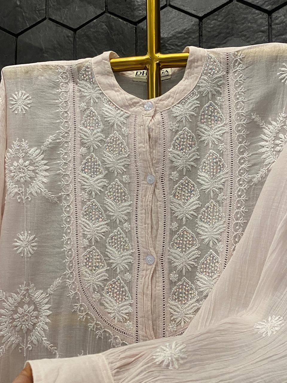 Pink Mul Chanderi Chikankari Co-ord Set
