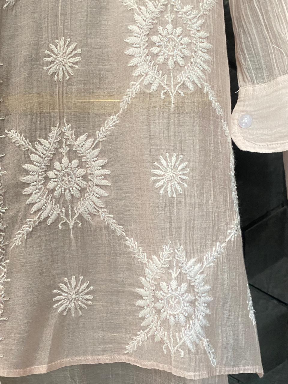Pink Mul Chanderi Chikankari Co-ord Set