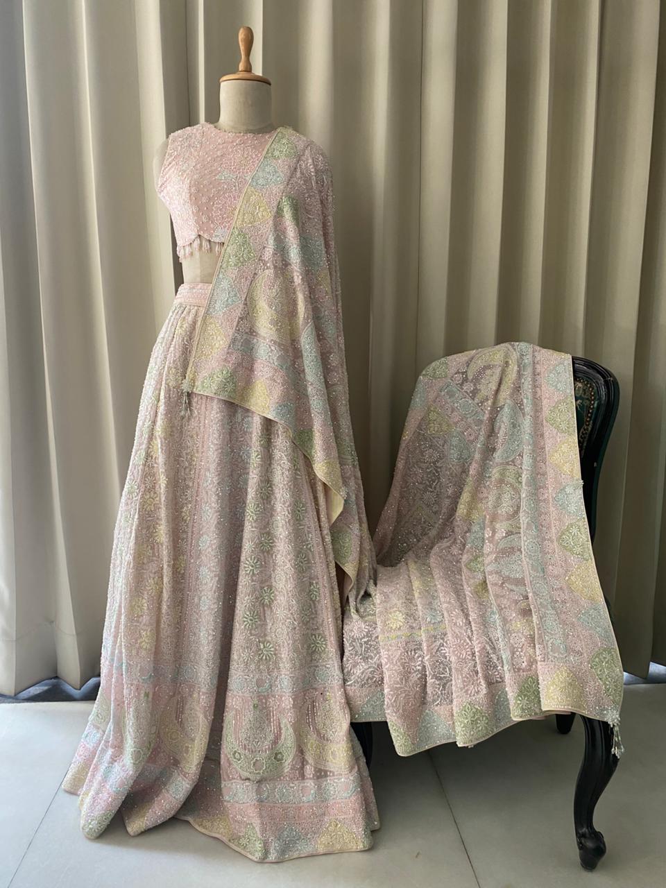 Onion Pink Georgette Chikankari Lehenga Set