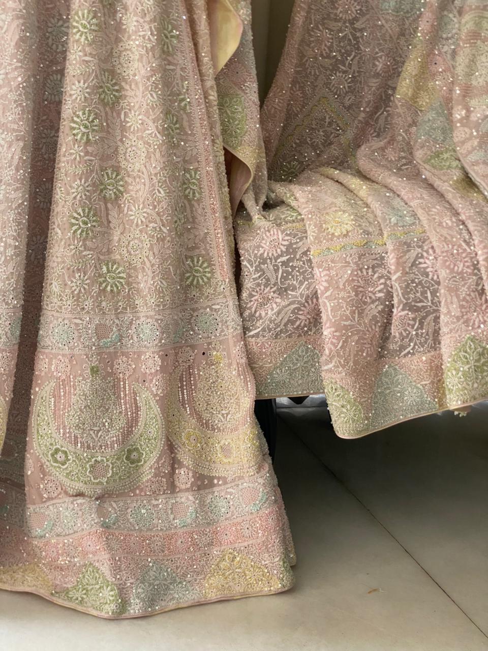 Onion Pink Georgette Chikankari Lehenga Set