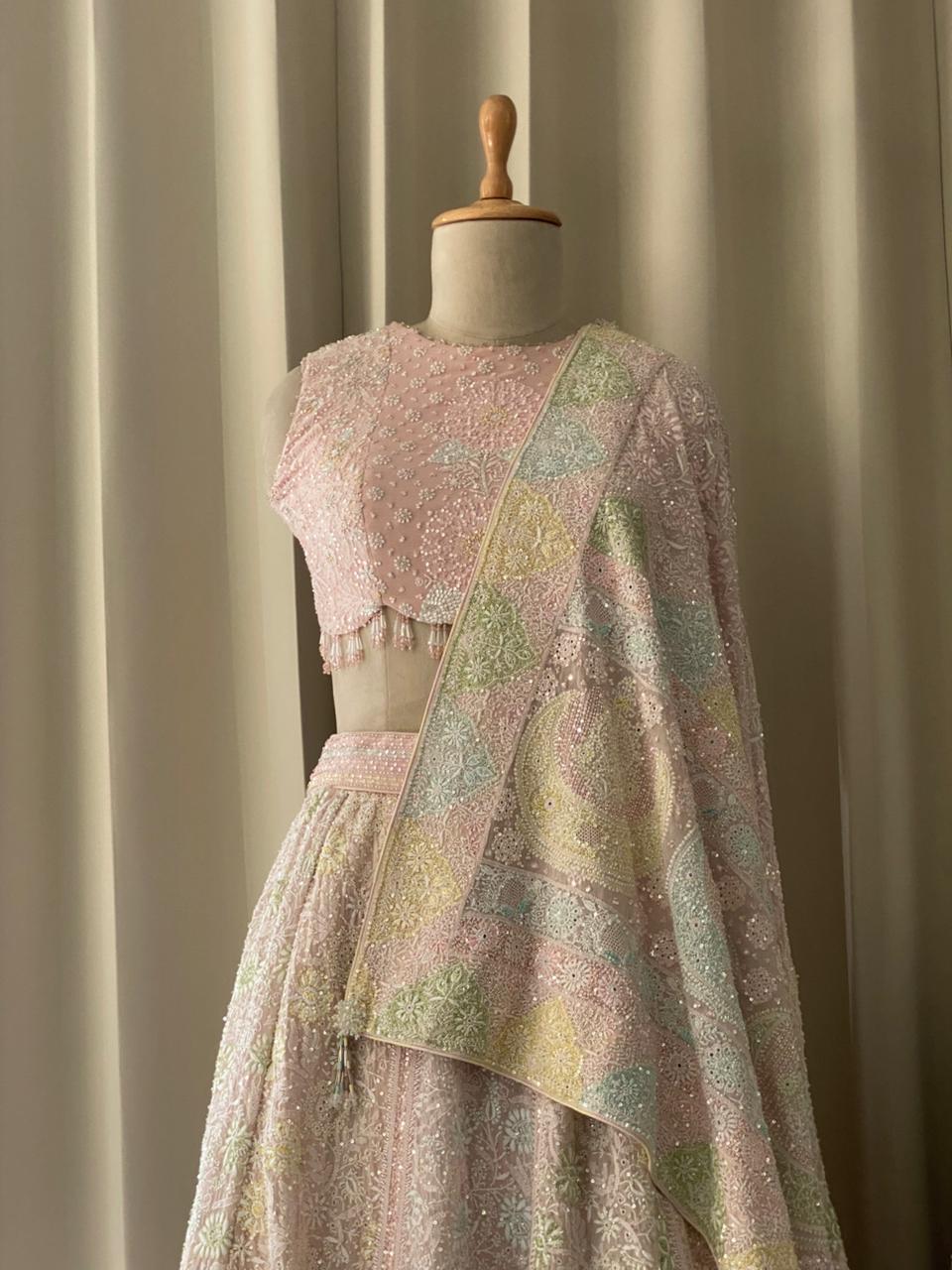 Onion Pink Georgette Chikankari Lehenga Set