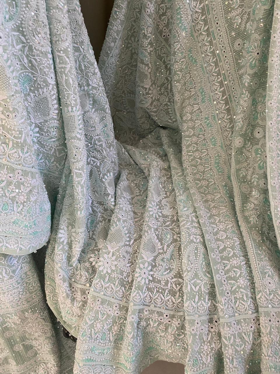 Sea Green Georgette Chikankari Lehenga Set