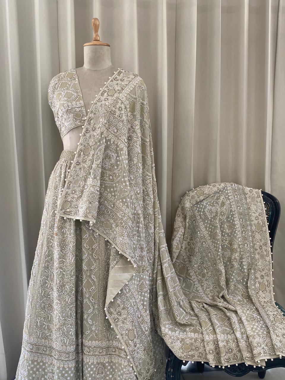 Sage Green Georgette Chikankari Lehenga Set