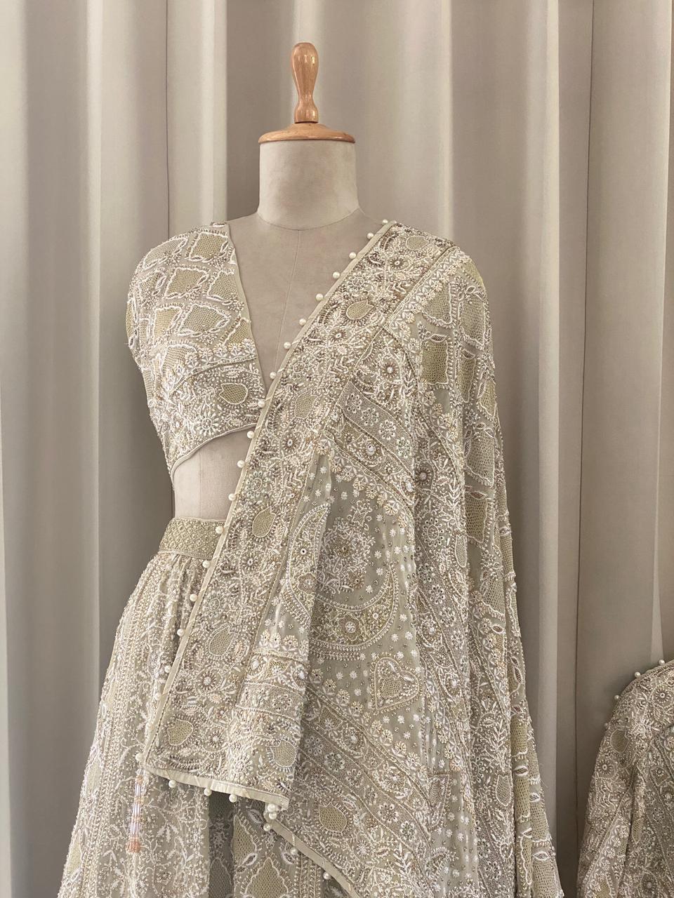 Sage Green Georgette Chikankari Lehenga Set
