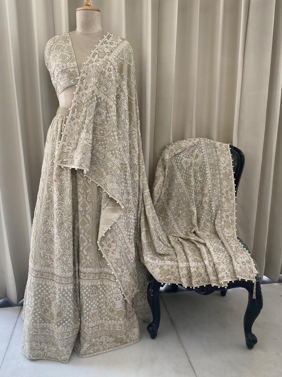 Sage Green Georgette Chikankari Lehenga Set