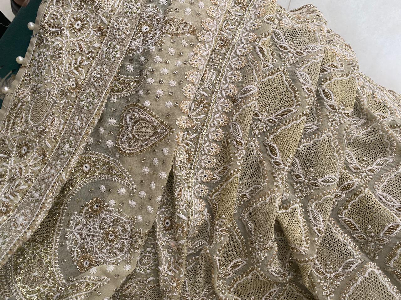 Sage Green Georgette Chikankari Lehenga Set