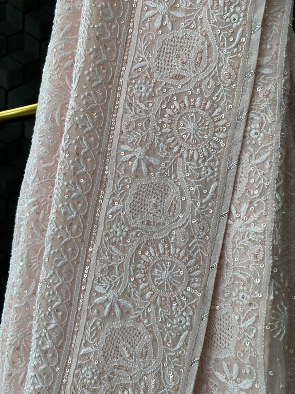 Blush Pink Georgette Saree with Tassels