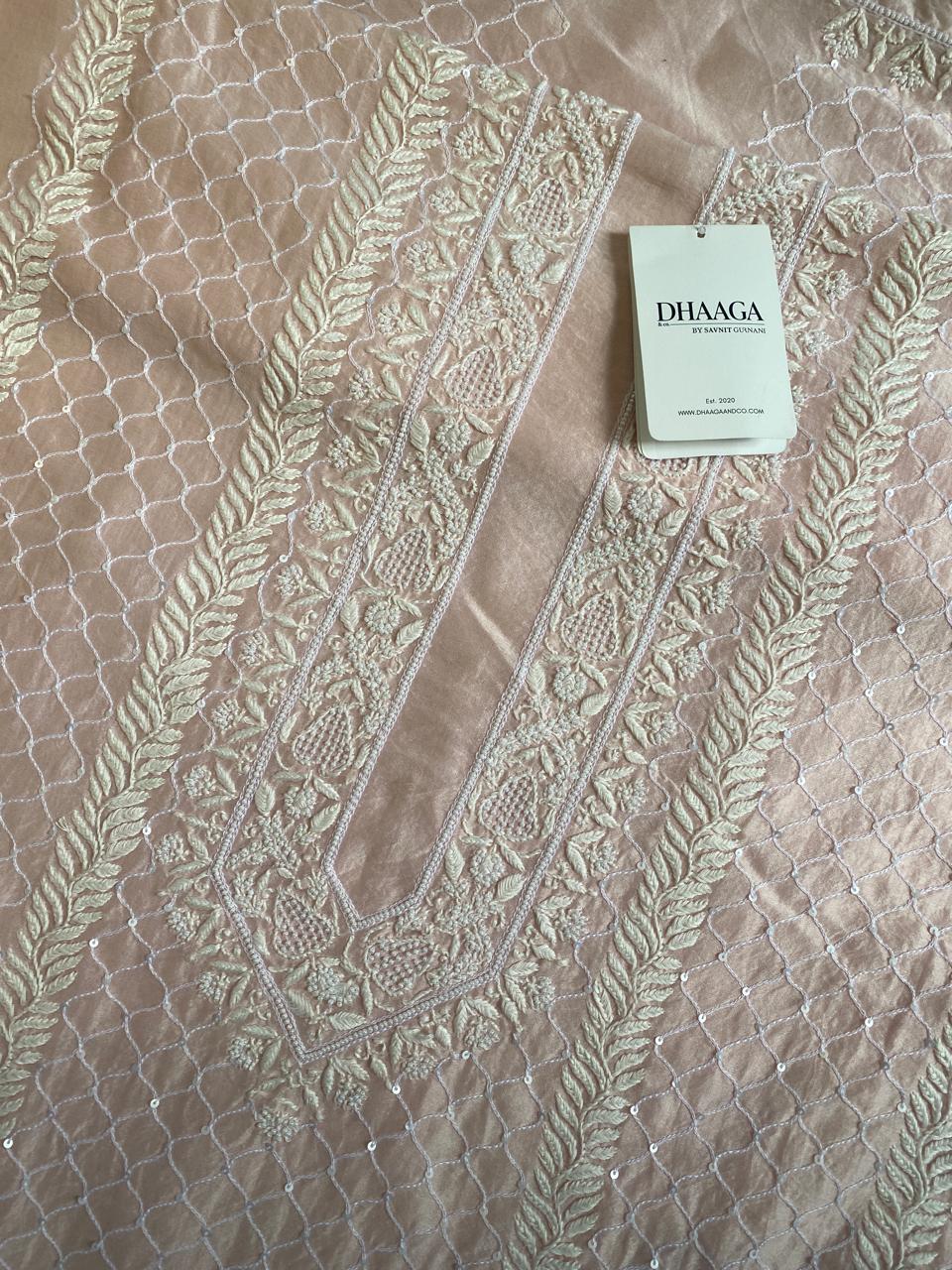 Pink Mul Chanderi Chikankari Mens Kurta