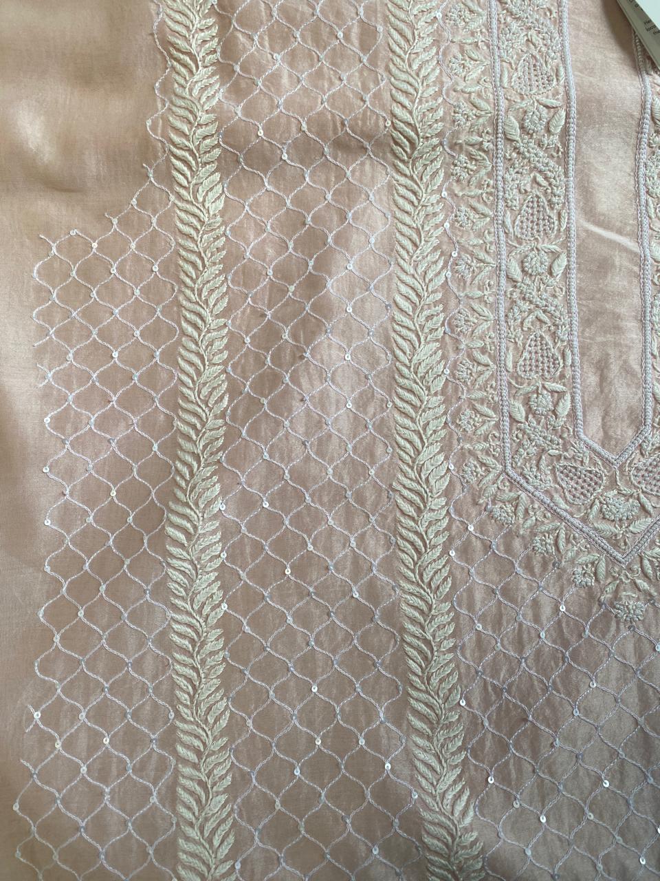 Pink Mul Chanderi Chikankari Mens Kurta