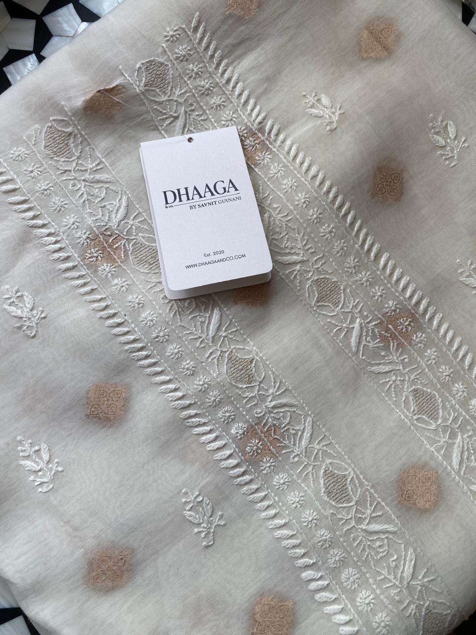 Beige Mul Chanderi Chikankari Mens Kurta