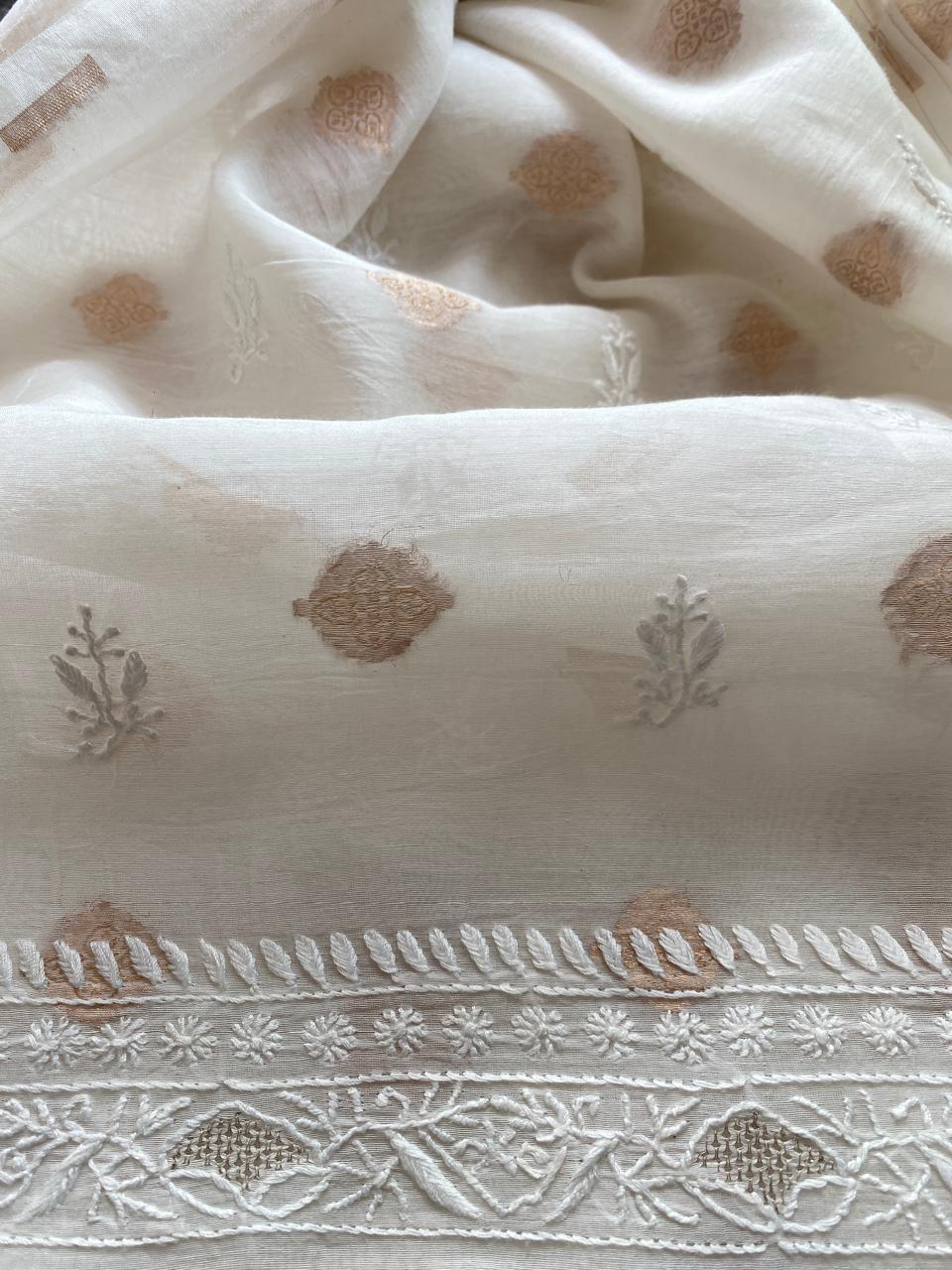 Beige Mul Chanderi Chikankari Mens Kurta