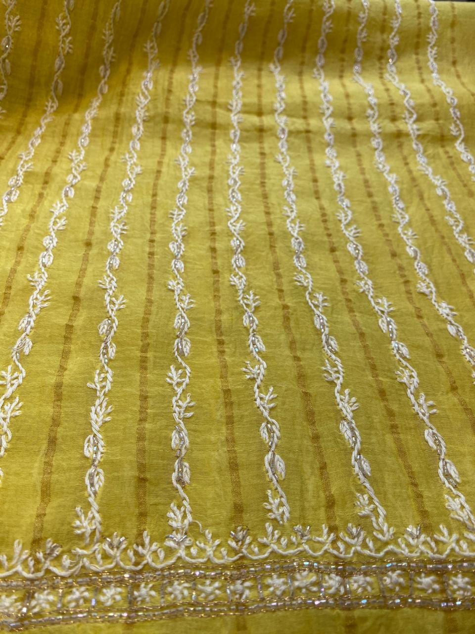 Yellow Mul Chanderi Chikankari Mens kurta