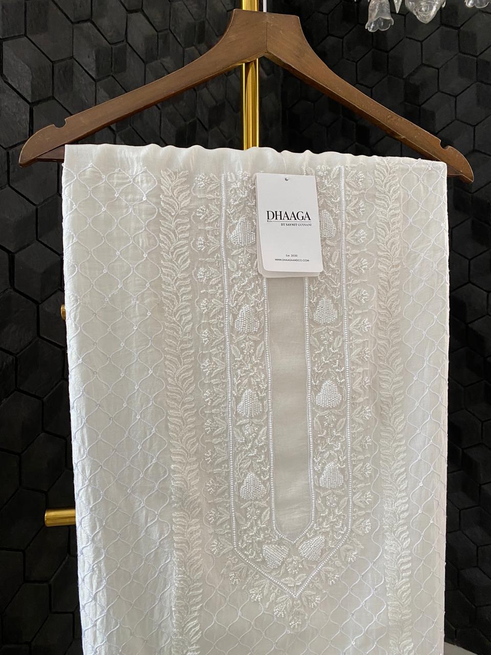 Ivory chanderi chikankari men kurta