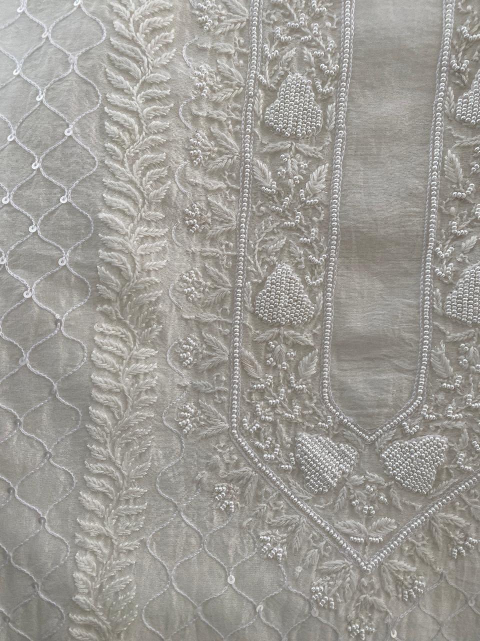 Ivory chanderi chikankari men kurta