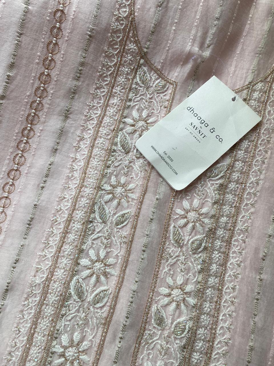 Blush Pink Mul Chanderi Chikankari Men's Kurta