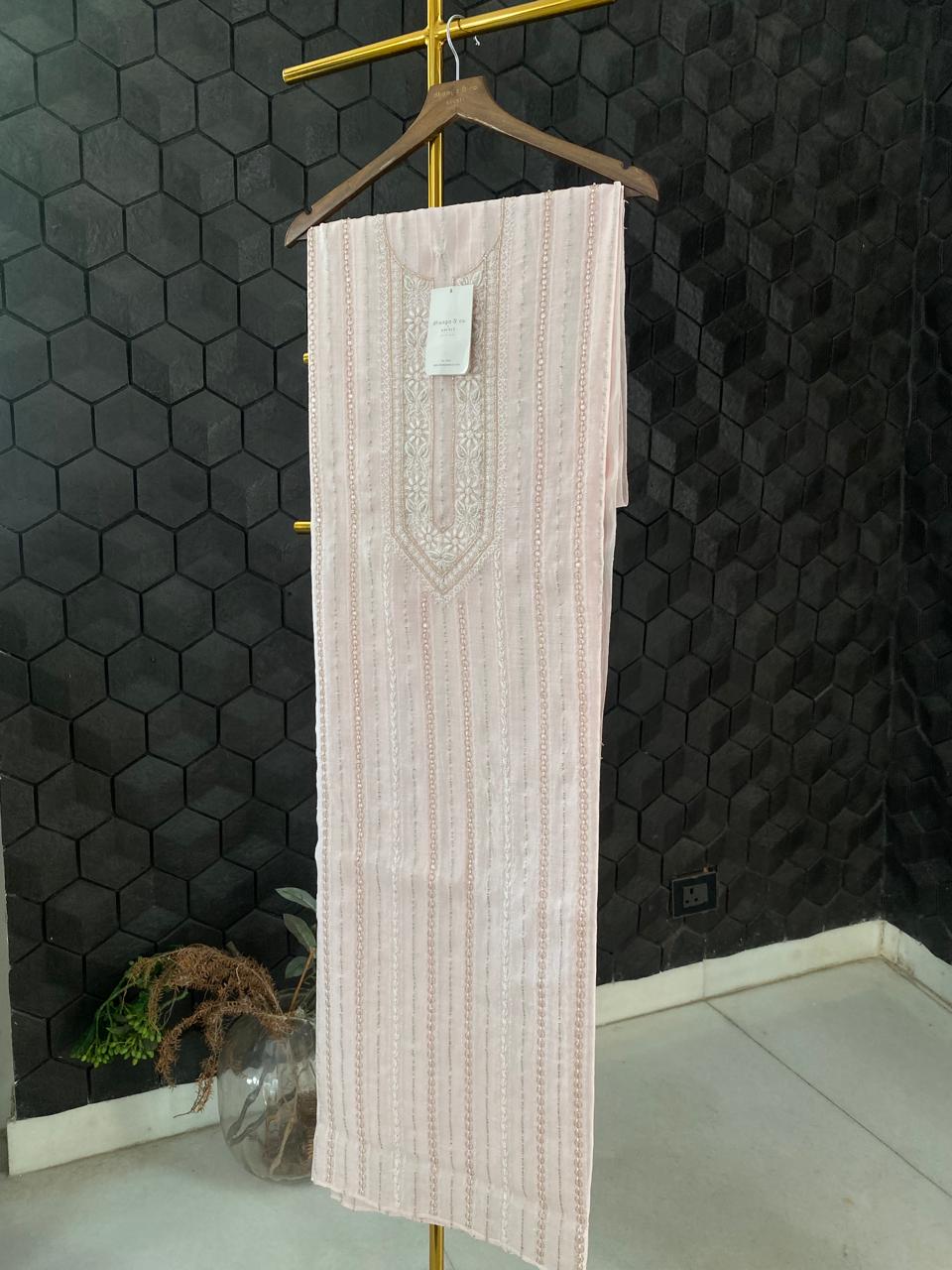 Blush Pink Mul Chanderi Chikankari Men's Kurta