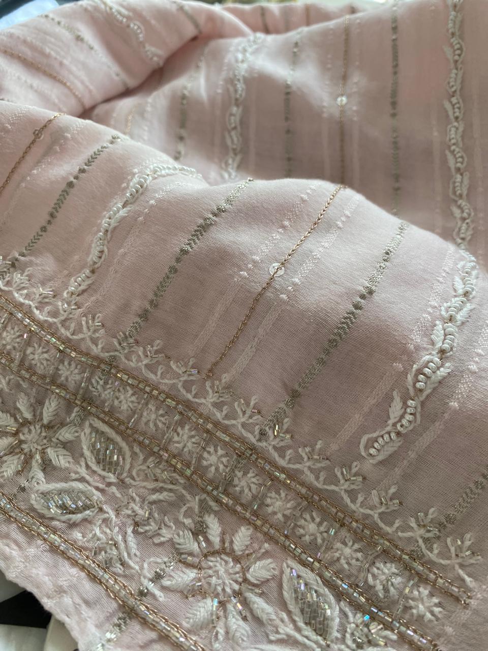 Blush Pink Mul Chanderi Chikankari Men's Kurta