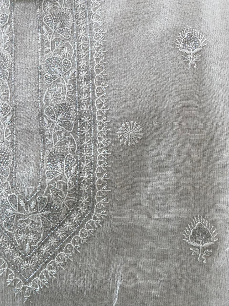 Silver Tissue Chikankari Mens Kurta