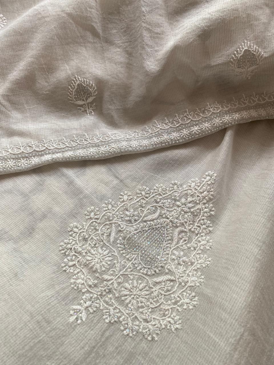 Silver Tissue Chikankari Mens Kurta