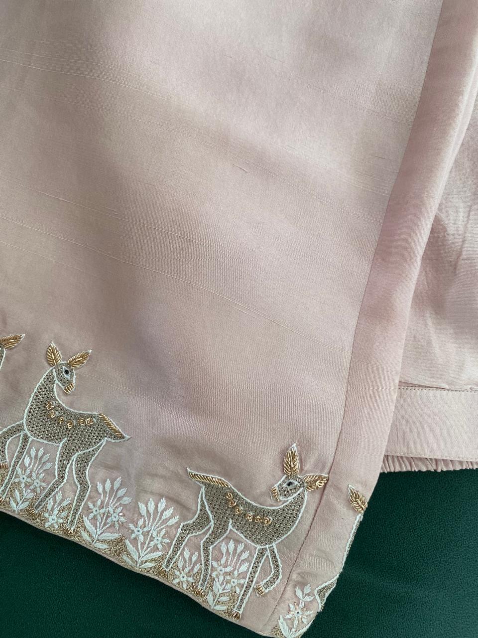 Pink Georgette Kasab Jaal & Zardozi Deer Kurta Set