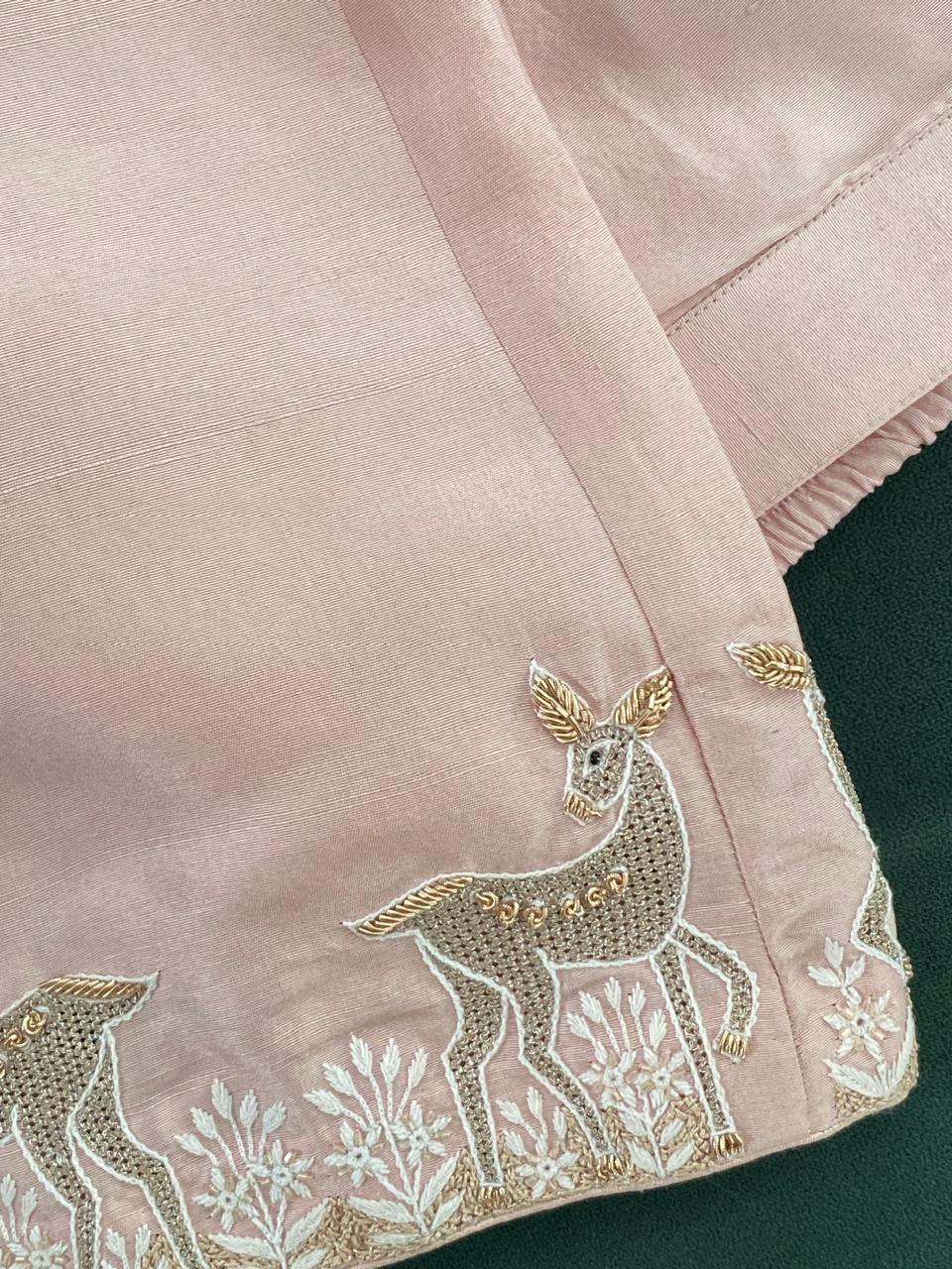 Pink Georgette Kasab Jaal & Zardozi Deer Kurta Set