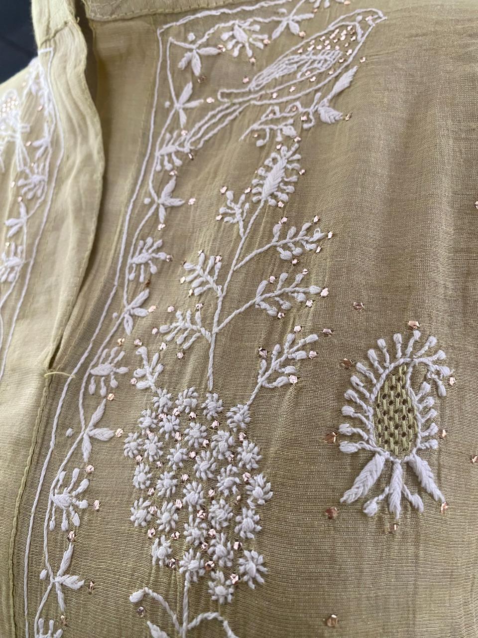 Lime Green Golden Tissue Chikankari Coord Set with Mukaish