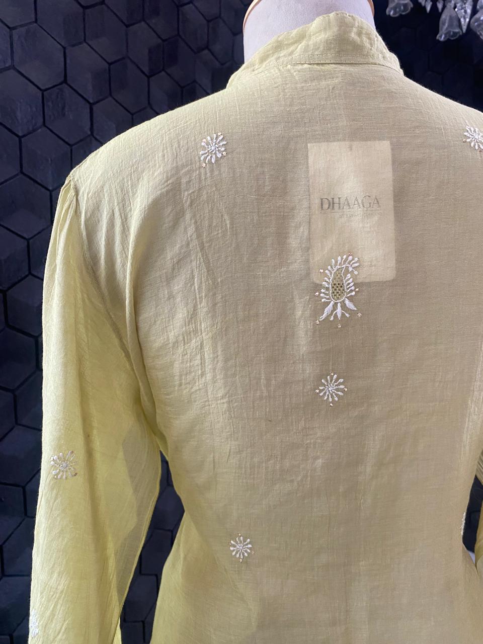 Lime Green Golden Tissue Chikankari Coord Set with Mukaish