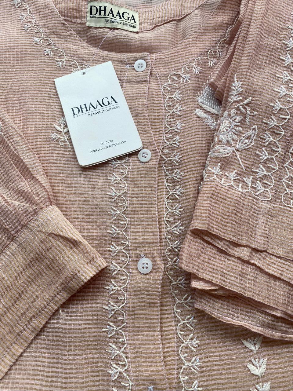 Peach Stripe Tissue Chikankari Co-ord Sets