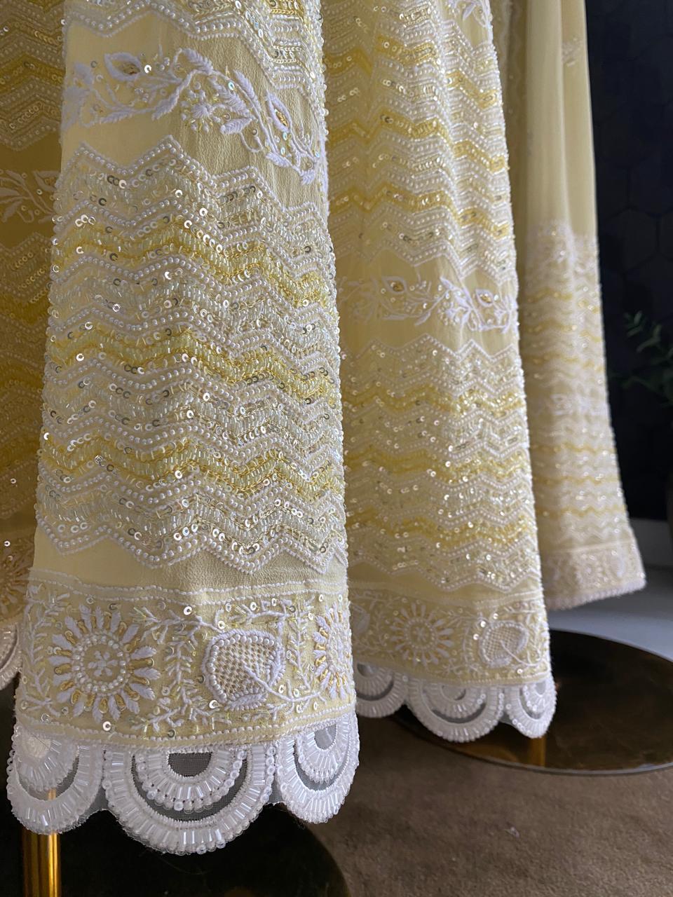 Yellow Georgette Chikankari Anarkali Set with Aari Embroidery