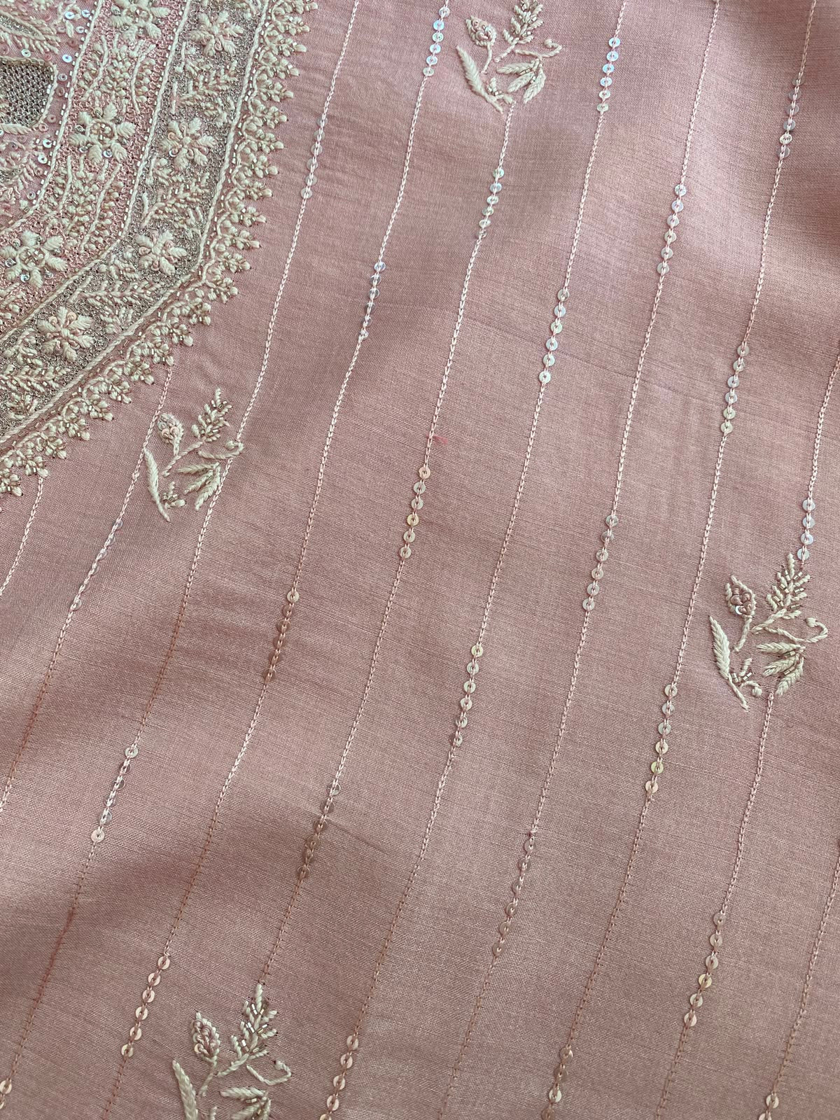 Pink Moonga Silk chikankari Mens Kurta