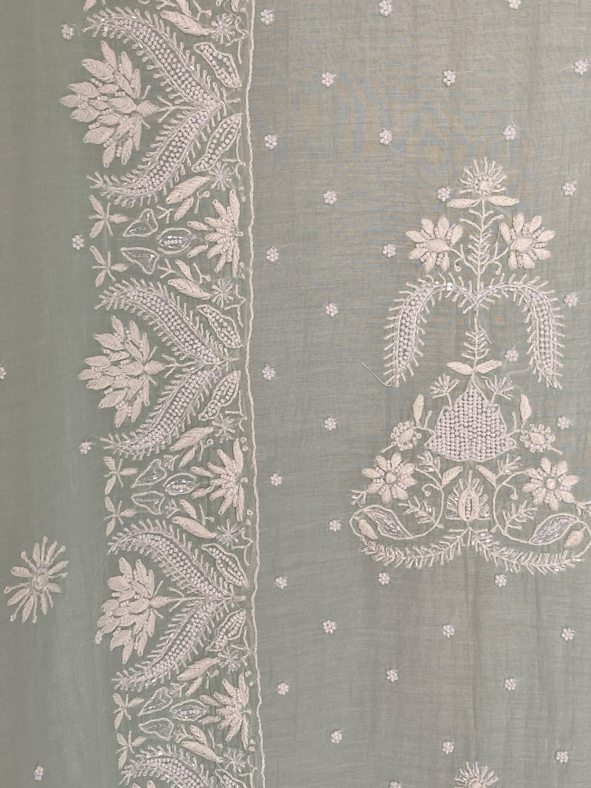 Sea Green Mul Chanderi Chikankari Kaftan
