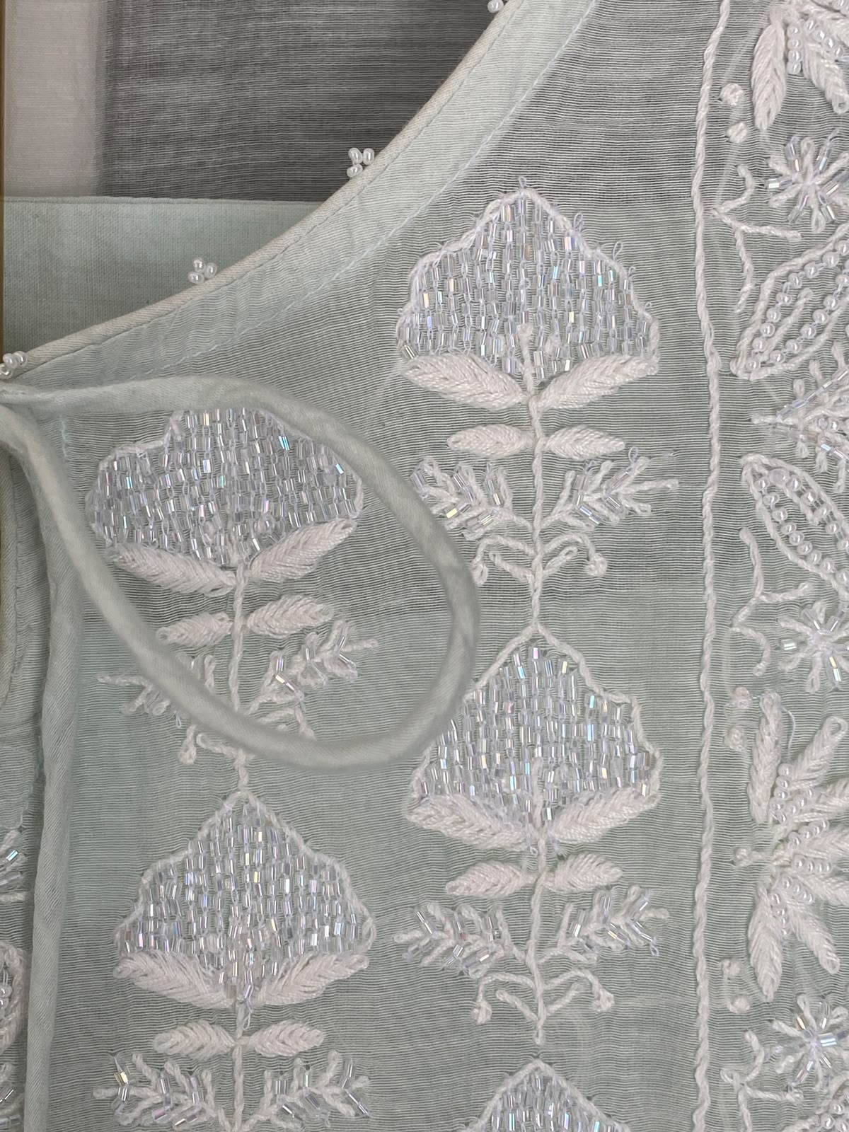 Sea Green Mul Chanderi Chikankari Kaftan