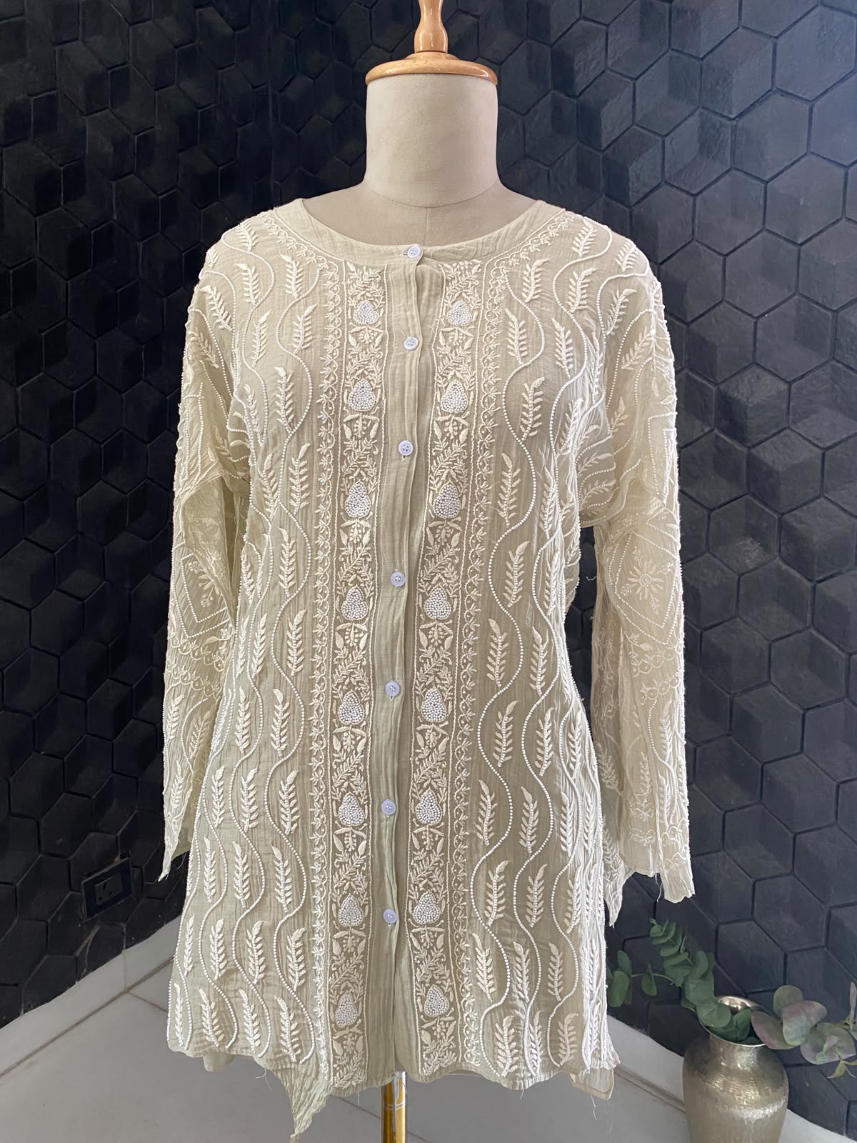 Sage Green Mul Chanderi Chikankari Co-ord set