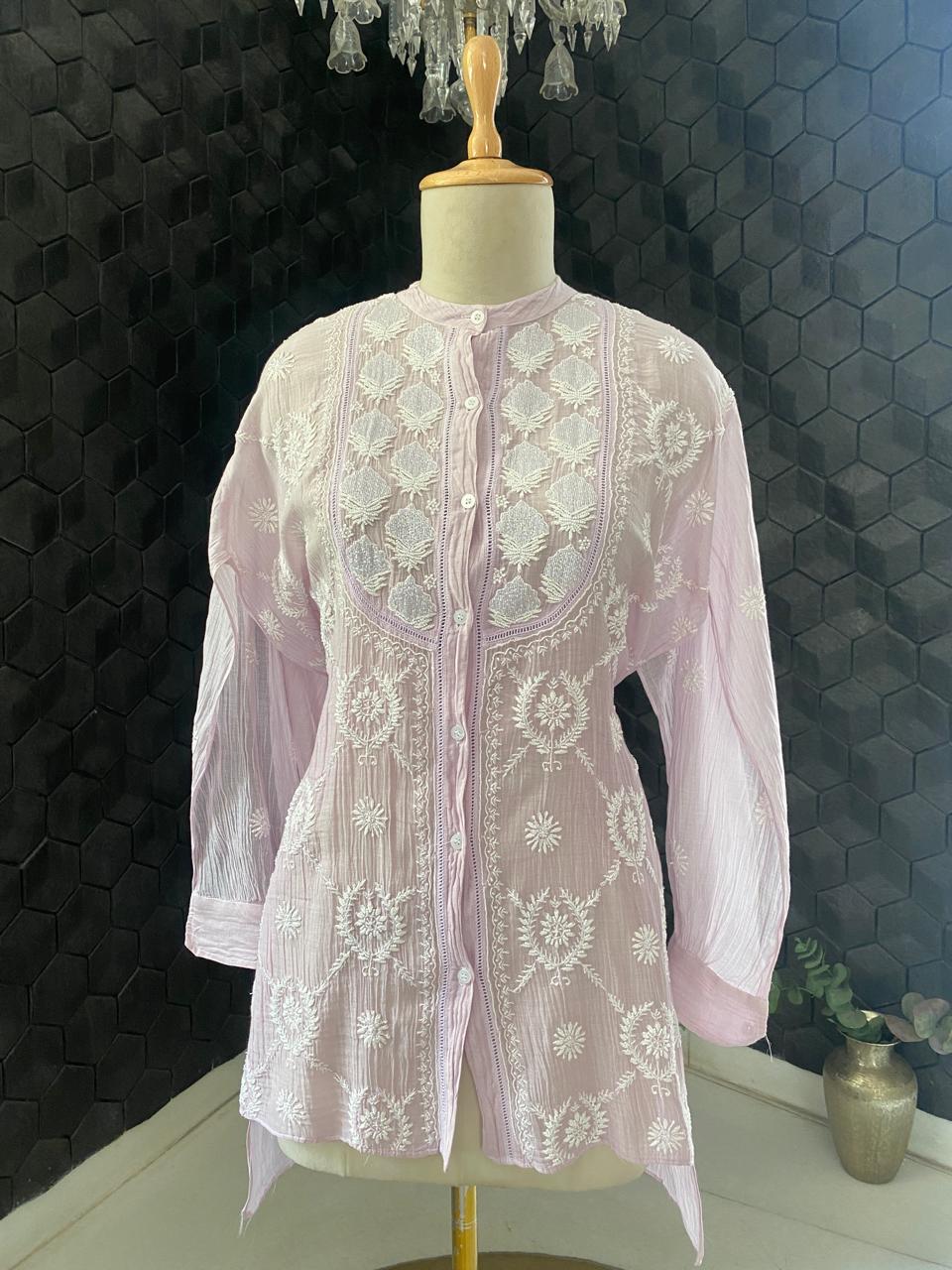 Pink Mul ChanderiChikankari Co-ord set