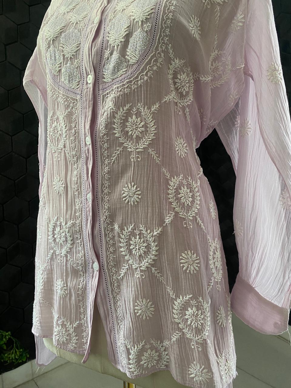 Pink Mul ChanderiChikankari Co-ord set