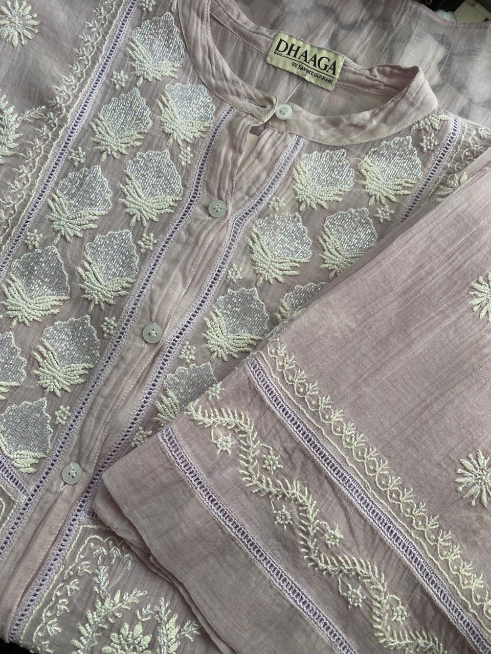 Pink Mul ChanderiChikankari Co-ord set
