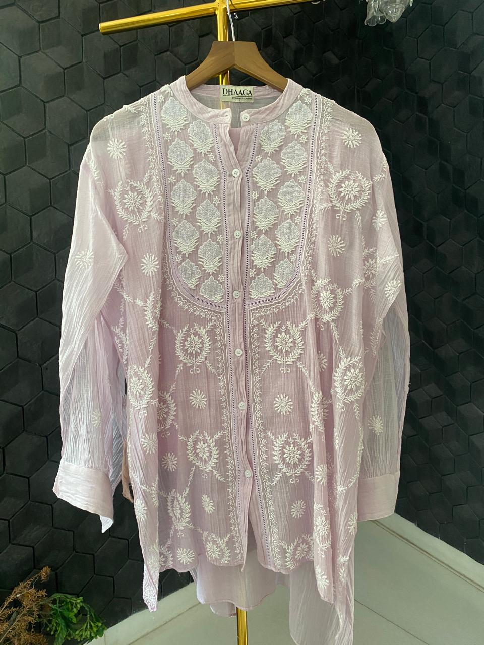 Pink Mul ChanderiChikankari Co-ord set