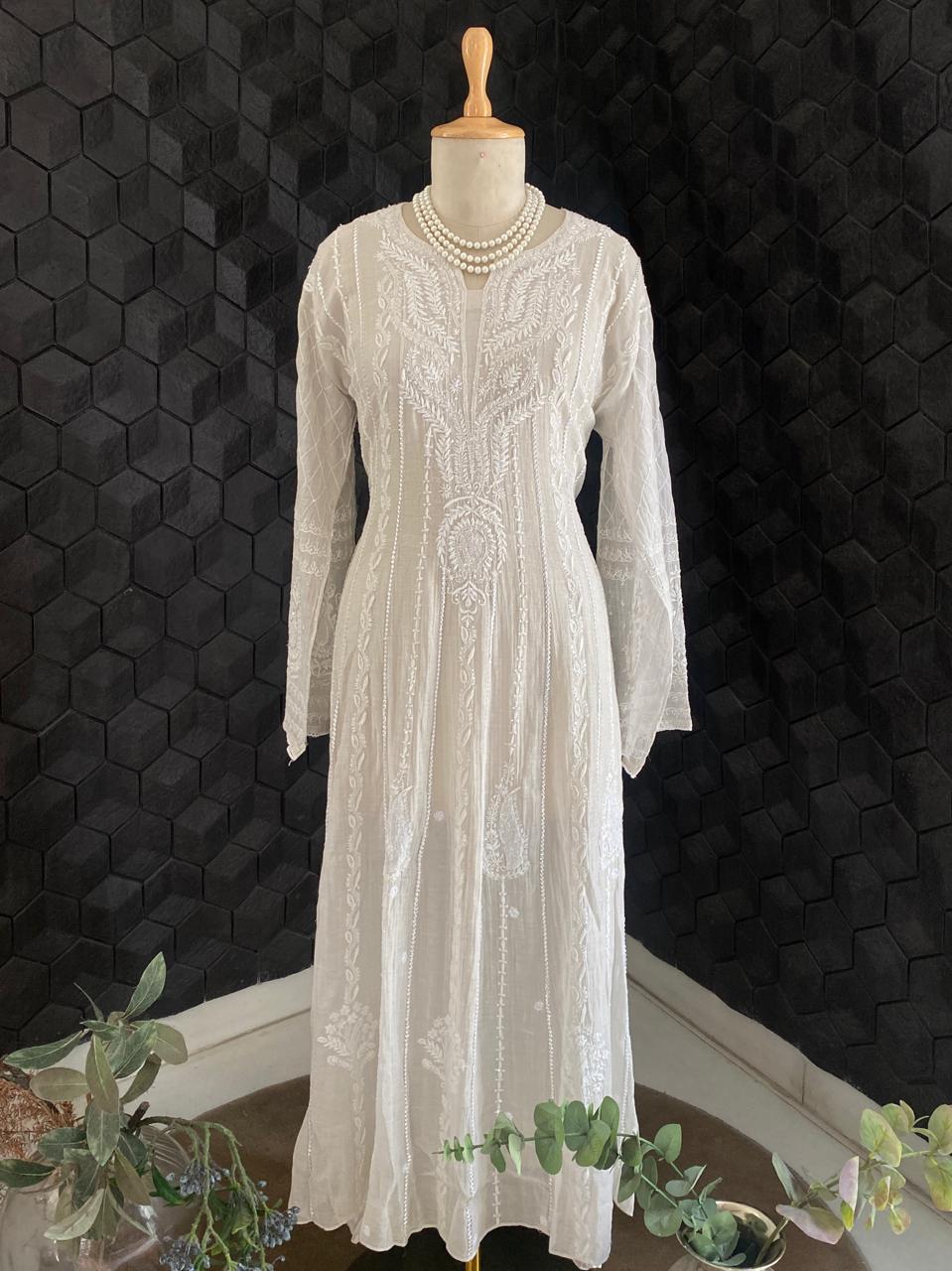Silver Tissue Anarkali Set With Sequins